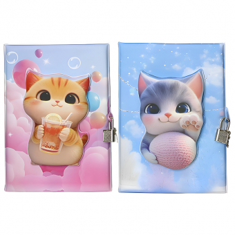 Купить Блокнот А5 с замочком и сквишем 80 л."Котик" оптом